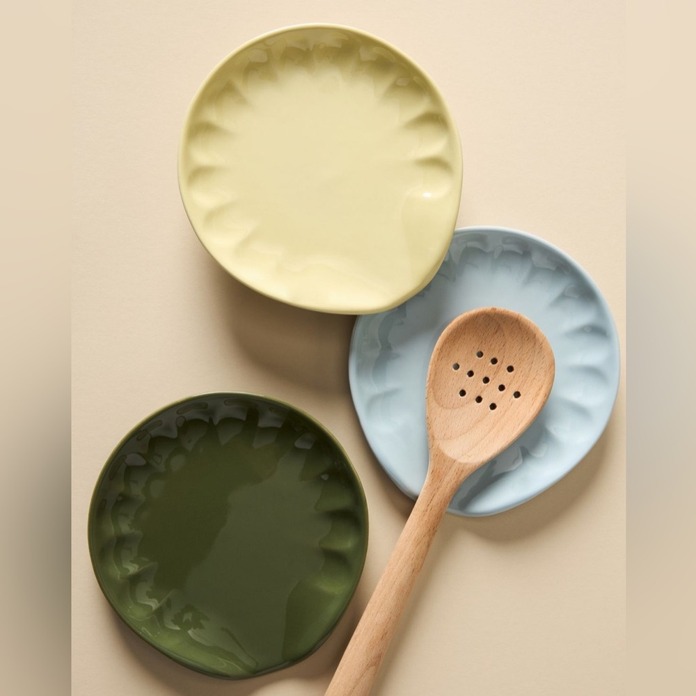 Anthropologie Latte Amelie Stoneware Spoon Rest Green Fern - Picture 3 of 3